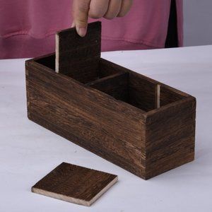 4 compartments pen holder in paulownia wood